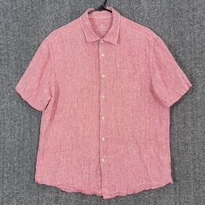 M&S Collection Shirt Mens Large Red 100% Linen Short Sleeve Casual Button Up